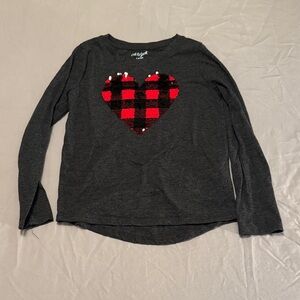 Cat & Jack Kids Long Sleeve Plaid Heart Flip Sequins Dark Gray - Size S (6-6X)